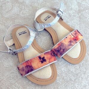 Brand New Stuart Weitzman Floral Metallic Iridescent Ankle Strap Sandals Heart